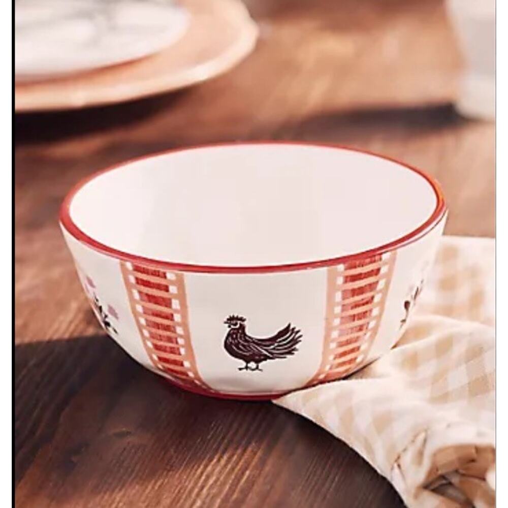 Anthropologie Millie Stoneware Yogurt Bowl Orange Chicken Farm Country